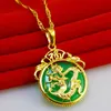 Dragon Pattern Jade Pendant Chain 18k Yellow Gold Filled Women Circle Pendant Necklace Gift With Box270W