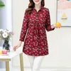 Women's Blouses Female Clothing Vintage Broken Flowers Shirt Casual Folds Spliced Spring Autumn Polo-Neck Folk Chinese Disc Buckle Midi