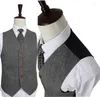 Ternos masculinos homens terno retro cavalheiro estilo cinza clássico tweed alfaiate casamento para fino ajuste blazer masculino 3 peça jaqueta calças colete