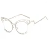 Solglasögon ramar vintage metall ihålig ram kattögon optiska anti-blå glasögon kvinnor fashon sexiga stora datorglasögon kvinnliga oculos gafas