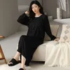 Vêtements de nuit pour femmes Big Yards 4XL Chemises de nuit Bow Dentelle Vêtements de nuit Femme Automne Robe à manches longues Princesse Chemises Femmes Robe Peignoir Homme