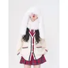 Sciarpe Dolce Ragazza Cappello in peluche bianco e nero per bambini Autunno Inverno Fazzoletto da collo con sciarpa alla moda con cappuccio