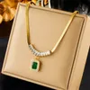 Wedding Jewelry Sets DIEYURO 316L Stainless Steel Luxury Non-fading Square Green Crystal Zircon Pendant Necklace Earrings Jewelry Set For Women Gifts 230928