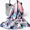 Scarves Nature Silk Long Scarf For Women Chinese Shawls Blue Fashion Neckerchief Satin Printed Neck