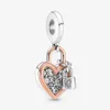 100% 925 Sterling Silver Heart Padlock Double Dangle Charms Fit Original European Charm Bracelet Fashion Wedding Engagement Jewelr278R