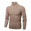 Men's Sweaters Basic Knitted Pullovers Sweater Men Casual Cotton Mock Neck Warm Mens Fashion Solid Color Quality Stripe Male