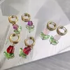 Hoepel Oorbellen Roestvrij Staal Leuke Glazen Tulp Drop Voor Vrouwen Meisjes Franse Landelijke Vakantie Stijl Dangle Oor Sieraden Accessoires Gif