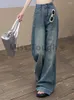 Jeans da donna francese vintage gamba larga donna solido streetwear vita alta pantaloni in denim stile coreano femminile largo causale autunno 2023