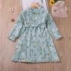 Girl Dresses Girl's 2023 Spring Summer Scoop Neck Long Sleeves Lace Up Floral Dress Elegant Kids Flowy Print Plain Sundress