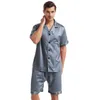 Vêtements de nuit pour hommes Pyjamas en satin de soie pour hommes Ensemble manches courtes Bouton T-shirts Tops Shorts Loungewear Pyjamas pour hommes