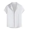 Men's Casual Shirts Spring Summer Solid Color Cotton Loose Lapel Short Sleeve Shirt Tops Chemise Homme Luxe Haute Qualite