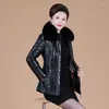 In Pelle da donna 2023 Inverno Donne di Mezza Età Cappotto Corto Grande Collo di Pelliccia di Spessore Termico Sottile Outwear Moda Casual di Colore Solido giacca