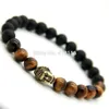 2015 neue Design Schmuck Ganze 8mm Tigerauge Stein Perlen mit Matte Achat Antike Bronze Yoga Buddha Armbänder Herren armband244a