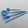 Ensembles de vaisselle 4set bleu or ensemble couverts en acier inoxydable maison fourchette cuillère couteau dîner argenterie couverts goutte