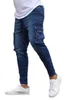 Jeans pour hommes rétro multi-poches fermeture éclair élastique baggy Y2k hip hop streetwear lâche droite jambe large pantalon en denim pour hommes