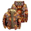 Men's Jackets Winter Zipper Hoodies Aztec Geometric Jacket Thicker Plus Size Warm Top Fleece Ethnic Vintage Coats Male