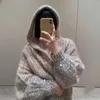 Women's Knits Autumn Fashion Sweet Dream Gradient Color Sequins Embroidery Cardigans Women Sweater Hooded Long Sleeve Lazy Style Knit Coat