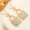 Simple Gold Plated Sier Brand Designers Letters Stud Earrings Geometric Famous Women Crystal Rhinestone Eardrop Earring Wedding Party