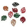 Pendentifs de colliers 48 pièces/boîte pendentifs en bois, breloques en feuilles de bois naturel, feuilles teintes de couleurs mélangées pour bricolage, collier, boucles d'oreilles, fabrication de bijoux