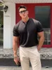 T-Shirts pour hommes, tendance, sport, Fitness, loisirs, Simple, couleur unie, ample, manches courtes, col en v, Polo, été, 2023