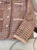 Kvinnors jackor cjfhje m4xl vår söt casual rosa tweed coat mångsidiga kvinnor koreanska mode vintage elegant lady Classic Clothing 230928