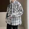 Men's Jackets Classic Houndstooth Pattern Shirts Men Baggy Coats Trendy Brand Single Breasted Blouses Male Streetwear Long Sleeved