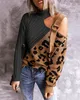 Women's Sweaters Spot 2023 European And American Autumn Winter Color Matching Leopard High Neck Strapless Sweater