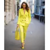 Women's Two Piece Pants Elegant Formal Suits For Women Office Lady Yellow Custom Made Double Breasted Peaked Lapel Jacket Slim Fit Cloth