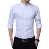メンズドレスシャツ男性ピュアカラー長袖スタンディングシャツシンプルなビジネスソーシャルウェディングパーティートップスリムフィット服