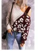 Women's Sweaters Spot 2023 European And American Autumn Winter Color Matching Leopard High Neck Strapless Sweater
