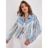 Women's Jackets Spring Autumn Women Loose Tassel Washed Blue Denim Jacket Streetwear Female Retro Short Coat Ladies Outwear