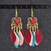 Dangle Earrings Boho Heart Acrylic Gem Long Feather Drop For Women Retro Ethnic Tribal Hippie Bride Wedding Jewelry Accessories