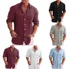 Koszulki męskie męskie bawełniane lniane szczupły fit Lapel Long Rleeve koszula solidne workowate guziki