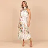 Casual Dresses Blumendruck Halfter Kleid Frauen ärmelloses dünnes Hüftpaket Midi Elegant 2023 Chic Hohe Taille Gerade Robe