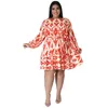 Sukienki plus size WSFEC XL-5xl Kobiety odzież Moda nadruk długie rękaw O Bandaż Losowy, swobodny elegancki kropla midi
