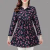 Women's Blouses Female Clothing Vintage Broken Flowers Shirt Casual Folds Spliced Spring Autumn Polo-Neck Folk Chinese Disc Buckle Midi