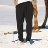 Pantalon pour hommes Weirdo été coton et lin pantalon mode solide taille élastique lâche jambe droite Capri décontracté