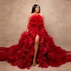 Casual Dresses Bridal Red Handmade Flowers Tulle Party Sexy Front Split Flormal Long Maternity Pography Luxury Pregnancy Gow