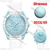 Bioceramic Moonswatch Swiss Quqrtz Chronograph Mens Watch SO33L100 Mission To Uranus 42 Real Blue Ceramic Bright White Nylon Strap269v