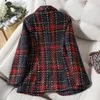 Women's Suits High Quality Thick Winter Blazer Women Fashion Ladies Red Blue Plaid Coat Female Slim Casual Single Breasted Jacket