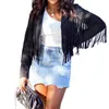 Women's Jackets 2023 Fall Women's Black White Red Blue Zipper Fringe Fashion Street High Quality Jacket