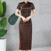 Этническая одежда Qipao платье винтажное шелковое печать шелковое печать вечернее банкет Длинный китайский стиль Cheongsam Daily Retro Orient Elegant Vesridos