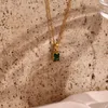 Pendentif Colliers Sans Ternir Dainty Rectangle De Noël Zircon Cubique Pour Les Femmes Vert Rose Pierre Claire Gem Collier Bijoux