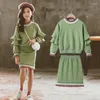 Giyim setleri büyük kız sonbahar bahar 2023 çocuk kıyafetleri set hoodies etek takım elbise sıradan kızlık kıyafetleri kostüm