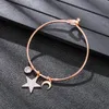 Charm Bracelets Five-pointed Star Moon Pendent Bangle Gift For Woman Stainless Steel Crystal Bracelet Wedding Party Trendy Female Jewelry