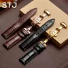 STJ Calfskin Leather Watchband Size in 16mm 18mm 19mm 20mm 21mm 22mm Watch Band med Butterfly Buckle for Watch Strap2431