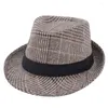 Bérets Classic Grid Hommes Hiver Feutre Chaud Fedora Chapeaux Gentleman Jazz Cap Mâle Classique À Court Bord PanamaTop Chapeau Casquettes De Fête Pour Femmes