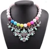 Pendant Necklaces Women Chunky Statement Crystal Flower Colorful Bead Necklace Designs Fashion Florate Brand Wholesale