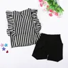 Tench Coats Toddler Kids Baby Girls Outfit Clothes Striped T-shirt Tops Shorts Pants Set