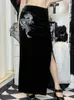 Skirts Gothic Summer Black Midi Skirt Women Lolita Streetwear Velvet Embroidery Sexy High Waist Elegant Club Party